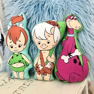 Flintstones Dolls, Vintage, Stuffed, Bam Bam, Pebbles, Dino, Dinosaur, 10" Plush